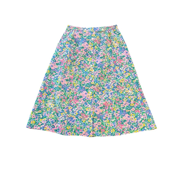 Vintage MH Selections Pink Floral A Line Skirt Size 8 Front Buttons & Pockets - Picture 1 of 6